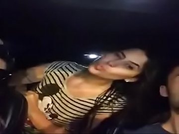 Group fun in car girls exposing boobs to lucky guy